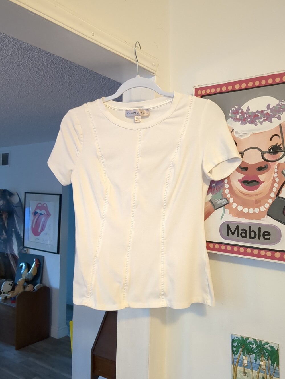 Catherine Malandrino White Stretch T-Shirt Top XS Short Sleeves Performance